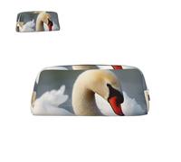 Astuccio portapenne in pelle con grazioso cigno e cerniera, portapenne portatile, elegante, impermeabile, per ufficio