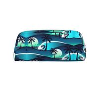 Astuccio portapenne in pelle con stampa a onde con skateboard con palme, elegante e pratico, per studenti, perfetto per ufficio e scuola, Argento, Taglia unica, Astuccio per trucchi