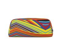 Astuccio portapenne in pelle con stampa a righe colorate, elegante e pratico, per studenti, perfetto per l'ufficio e la scuola, Oro, Taglia unica, Astuccio per trucchi