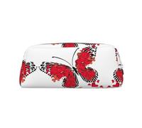 Astuccio portapenne in pelle con stampa di farfalle e cuori rossi, elegante e pratico, per studenti, perfetto per ufficio e scuola, Argento, Taglia unica, Astuccio per trucchi