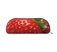 Astuccio portapenne in pelle con stampa di frutta e fragola rossa, impermeabile, con cerniera, per ufficio e viaggio, Oro, Taglia unica, Semicircolare