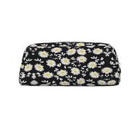 Astuccio portapenne in pelle con stampa di margherite bianche, elegante e pratico, per studenti, perfetto per l'ufficio e la scuola, Argento, Taglia unica, Astuccio per trucchi