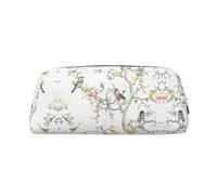 Astuccio portapenne in pelle con stampa di uccelli e fiori, elegante e pratico, per studenti, perfetto per l'ufficio e la scuola, Argento, Taglia unica, Astuccio per trucchi