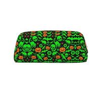 Astuccio portapenne in pelle con stampa di zucca di Halloween con fantasma verde, elegante e pratico, per studenti, perfetto per ufficio e scuola, Oro, Taglia unica, Astuccio per trucchi