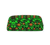 Astuccio portapenne in pelle con stampa di zucca di Halloween con fantasma verde, elegante e pratico, per studenti, perfetto per ufficio e scuola, Argento, Taglia unica, Astuccio per trucchi