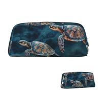 Astuccio portapenne in pelle di grande capacità, astuccio portapenne estetico con cerniera, astuccio portatile con grande tartaruga che nuota nel mare, per donne e uomini