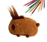 Astuccio portapenne in peluche - Scatola portaoggetti per penne in peluche Capybara, supporto per forniture di scrittura a tema animale, custodia leggera con cerniera, divertente e compagno di ufficio