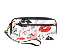 Astuccio portapenne Kisses Paris Torre Eiffel in pelle PU con cerniera, per ragazzi e ragazze, per scuola e ufficio