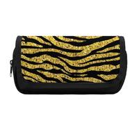 Astuccio portapenne multifunzionale con glitter dorati e stampa a strisce di tigre per uomo e donna, astuccio portapenne di grande capacità per ufficio, borsa per il trucco da viaggio portatile con ce