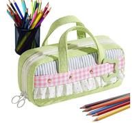 Astuccio Portapenne Organizer dall'estetica vintage con zip e maniglia | Borsa portamatite portatile per viaggi, ufficio, scuola, università, casa, adolescenti, bambini e adulti