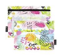 Astuccio portapenne per cartella a 3 anelli, sacchetti di ananas tropicale con cerniera sfusa, astuccio per penne con finestra trasparente, classe scolastica, ufficio, 2 pezzi, multicolore