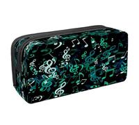 Astuccio portapenne per studenti, con cerniera, per ragazzi e ragazze, materiale scolastico e ufficio, note musicali con rosa grunge e violino, Chiavi di note musicali verdi cadenti, 2.3x8.2x3.9in