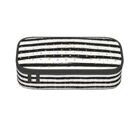 Astuccio portapenne per studenti con stampa a righe a pois e inchiostro e oro, 20 x 5 x 9,4 cm, astuccio per scuola, ufficio, viaggio, Nero , Taglia unica