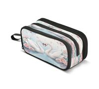 Astuccio portapenne portapenne con cerniera per pennelli da trucco, astuccio per cosmetici, scuola, ufficio, lavoro, viaggi, due cigni