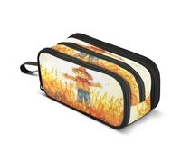 Astuccio portapenne portapenne con cerniera per pennelli da trucco, astuccio per scuola, ufficio, lavoro, viaggi, spaventapasseri, campo di mais, autunno