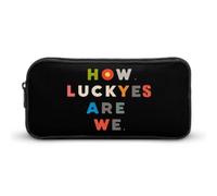 Astuccio portapenne portatile con cerniera "How Luckyes Are We" con stampa.