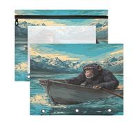 Astuccio portapenne portatile per 3 raccoglitori ad anelli, confezione da 2 pezzi, per studenti che tornano a scuola, divertente scimpanzé in Alaska, barca