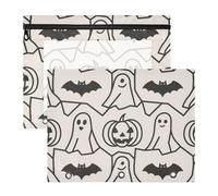 Astuccio portapenne portatile per lettere formato A4, confezione da 2 pezzi, per studenti, casa, Halloween, pipistrello bianco