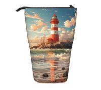 Astuccio portapenne telescopico con immagine di un faro e oceano in piedi e nautico, astuccio per cosmetici, organizer per cancelleria per scuola, ufficio, viaggi