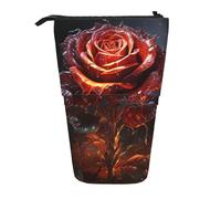 Astuccio portapenne telescopico con rosa rossa fiamma, grazioso astuccio telescopico per cancelleria, trucco, cosmetici, borsa per donne e ufficio
