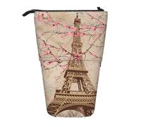 Astuccio portapenne telescopico vintage con fiore di Parigi, torre Eiffel, astuccio telescopico per cosmetici, cancelleria organizer per scuola, ufficio, viaggi