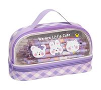 Astuccio portapenne trasparente con cerniera, astuccio da viaggio, per cosmetici, cosmetici, organizer per studenti, adulti, adolescenti, bambini (griglia, viola)