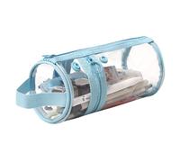 Astuccio portapenne trasparente con cerniera, astuccio da viaggio, per cosmetici, organizer per studenti, adulti, adolescenti, bambini (cilindrico-blu)