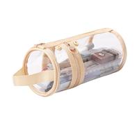 Astuccio portapenne trasparente con cerniera, astuccio da viaggio, per cosmetici, per studenti, adulti, adolescenti, bambini (cilindrico-giallo)