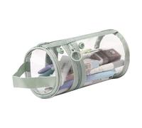 Astuccio portapenne trasparente con cerniera, astuccio da viaggio, per cosmetici, per studenti, adulti, adolescenti, bambini (cilindrico-verde)