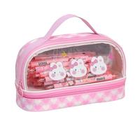 Astuccio portapenne trasparente con cerniera, astuccio da viaggio, per cosmetici, per studenti, adulti, adolescenti, bambini (grigio-rosa)