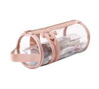 Astuccio portapenne trasparente con cerniera, astuccio da viaggio, per cosmetici, per studenti, adulti, adolescenti, bambini (cilindrico-rosa)
