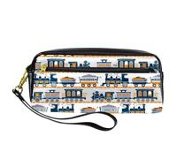 Astuccio portapenne vintage con treno sulla ferrovia, astuccio in pelle PU con cerniera, per ragazzi e ragazze, forniture per la scuola e l'ufficio