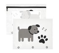 Astuccio portatile a 3 fori per lettere A4, confezione da 2 pezzi, per insegnanti, classe cartone animato, minimalista, grigio, impronta di cane