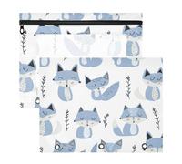 Astuccio portatile a 3 fori per lettere formato A4, confezione da 2 articoli scolastici per insegnanti, stile Jon Klassen, volpe, azzurro, lavanda, bianco