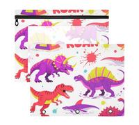 Astuccio portatile a 3 fori per raccoglitori a 3 anelli, confezione da 2 articoli scolastici per studenti, cartone animato, dinosauro, ruggente, rosso, bianco, estuche para lapices
