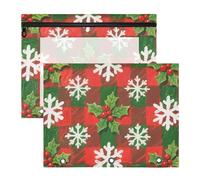 Astuccio portatile a 3 fori per raccoglitori a 3 anelli, confezione da 2 pezzi, per insegnanti, classe Buon Natale, fiocchi di neve bianchi, agrifoglio