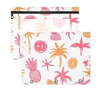 Astuccio portatile con 3 anelli per raccoglitori a 3 anelli, confezione da 2 pezzi, per studenti, ufficio, estate, silhouette arancione e rosa