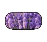 Astuccio portatile con stampa campo di lavanda viola spazioso astuccio per penne e trucchi per la scuola, Nero , Taglia unica, Organizer per borse