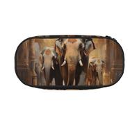 Astuccio portatile con stampa di elefanti asiatici, spazioso astuccio per penne e trucchi per la scuola, Nero , Taglia unica, Organizer per borse