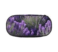 Astuccio portatile con stampa di fiori di lavanda, spazioso, per penne e trucchi, materiale scolastico, Nero , Taglia unica, Organizer per borse