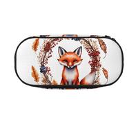 Astuccio portatile con stampa di volpe e scritta "Love", spazioso, per la scuola, per trucchi, Nero , Taglia unica, Organizer per borse