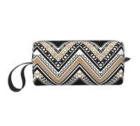 Astuccio portatile per cosmetici con stampa a zigzag, colore bianco e nero, custodia da viaggio, borsa organizer con cerniera per un accesso rapido