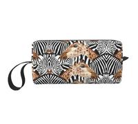 Astuccio portatile per cosmetici, con stampa zebra e giraffa, custodia da viaggio, borsa organizer con cerniera per un accesso rapido