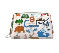Astuccio portatile per trucchi con simboli e icone del Canada, spazioso organizer per articoli da toeletta progettato per pennelli e articoli da toeletta, Oro, One Size