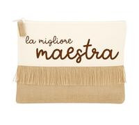 Astuccio Regalo Maestra personalizzabile - Pochette in Cotone e Juta | Idea Regalo Fine Anno Scolastico - Regalo Fine Anno Borsa Piccola Regalo per Insegnante Donna Professoressa Asilo Elementare