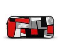 Astuccio rettangolare rosso, grigio, nero e bianco, stile moderno, grazioso astuccio portapenne, trousse per cosmetici, organizer per viaggi, ufficio