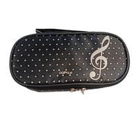 Astuccio Rigido Ovale Nero con Chiave di Violino Bianco Portamatite 21x10x5,5cm