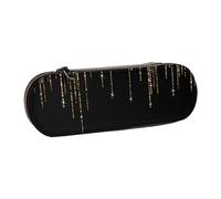 Astuccio rigido per matite, cancelleria, organizer, astuccio in pelle per matite e penne e trousse per il trucco, frange glitterate nere e dorate