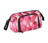 Astuccio romboide rosa caldo rosso astuccio da viaggio grande capacità con manico rigido astuccio per studenti universitari forniture scolastiche preppy