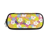 Astuccio rosa con criceto giallo, astuccio per matite e cosmetici, organizer per cancelleria per bambini, per la scuola dei bambini, Foglie di ibisco Giallo, 8.8"x1.7"x4.1", Astuccio
